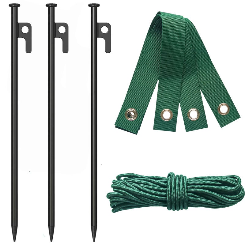 DasTior 3 Pcs Heavy Duty Steel Tree Stake Kit, Tree Supports for Leaning Tree Protection with 3 PCS 11.8"" Steel Tree Stakes, 3 PCS 15.8"" Tree Straps,32.8 FT Rope - Image 1